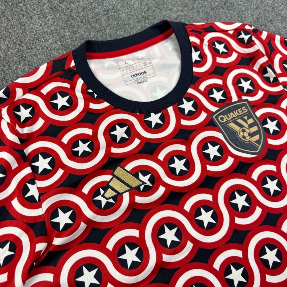 Adidas San Jose Earthquakes Large Red Marvel Captain America Soccer Jersey Mens